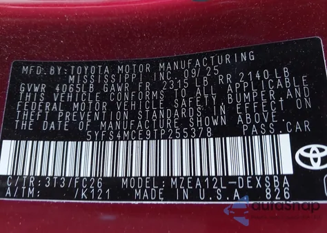 2026 Toyota Corolla Se z USA, uszkodzony, nr VIN 5YFS4MCE9TP255378